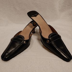 Black Leather Mules